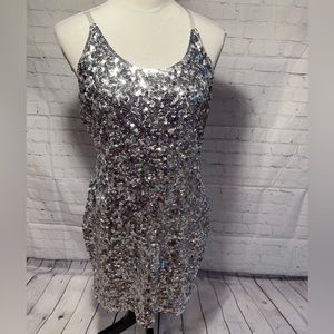 MANER Women's Glitter Sequin Dress Adjustable Spaghetti Strap Sparkle Party Dres